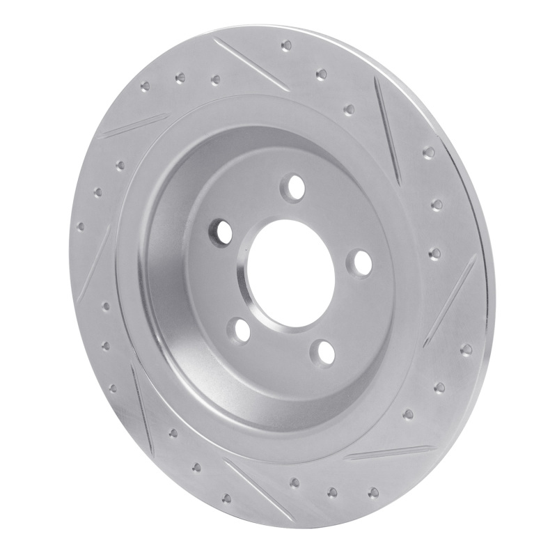 Ford Mustang Brake Rotor (1) - Rear Left - R1 Concepts - Drilled & Slotted - Silver - `15-`23